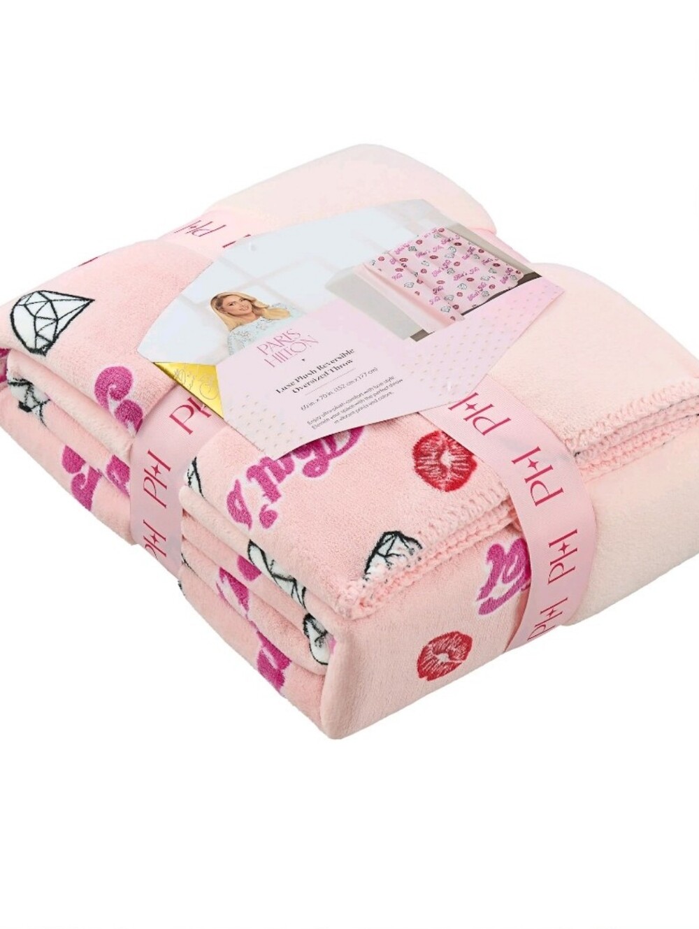 Paris Hilton Plush Throw Blanket, Reversible Fleece, 60" x 70", That's Hot Pink